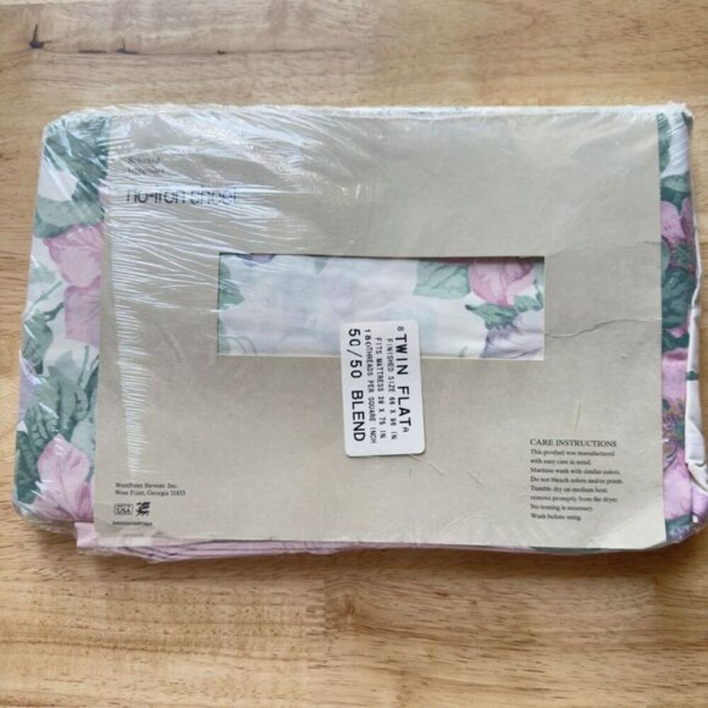 VTG Sanderson Utica TWIN Sheet Vile De Lyon Pink Floral Striped 1991 NOS